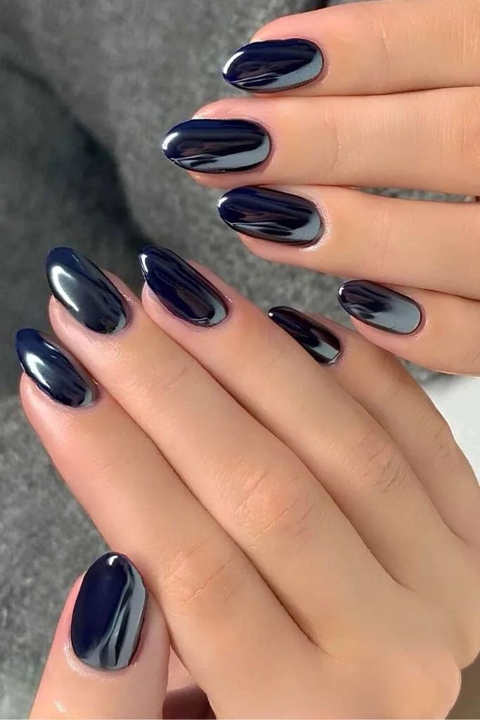 Navy blue chrome nails