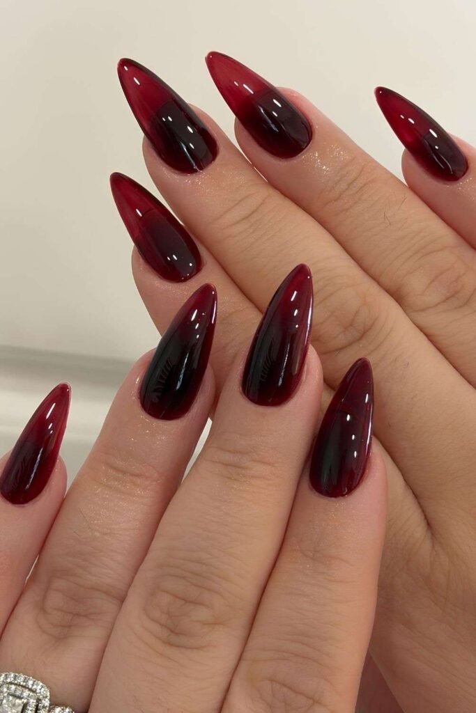 Oxblood red almond nails