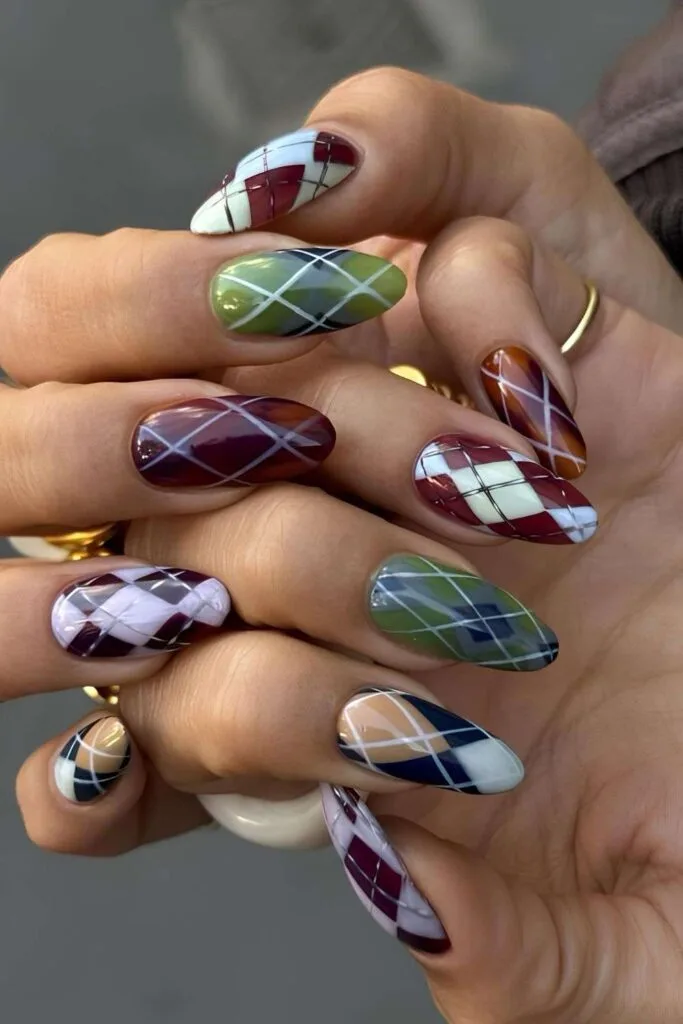 Plaid nails in fall colors
