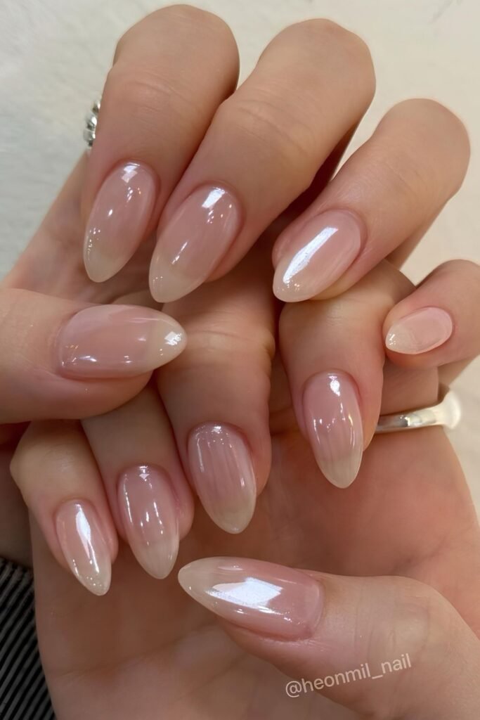 Sheer pink glazed nails