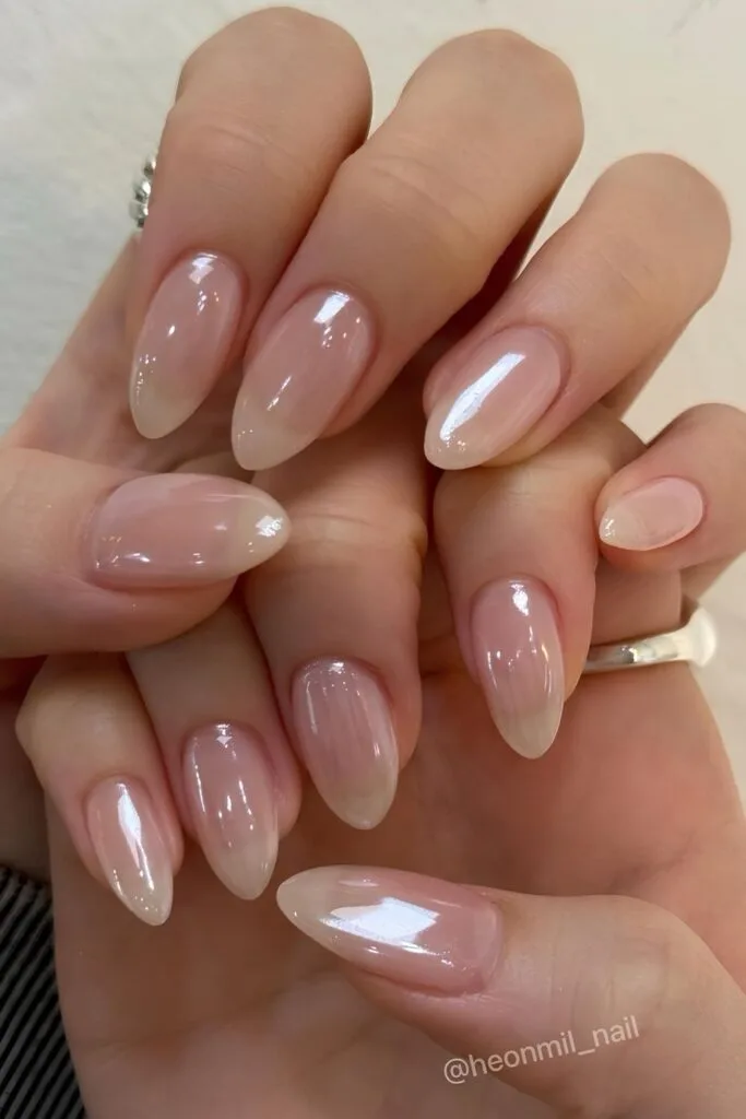 Sheer pink glazed nails