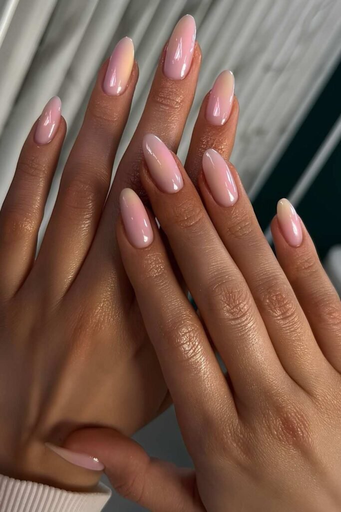 Soft pink and yellow gradient mani