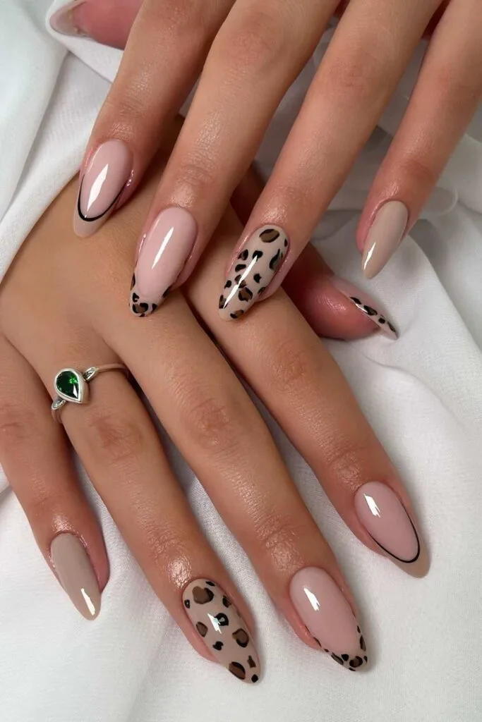 Taupe with leopard print nails