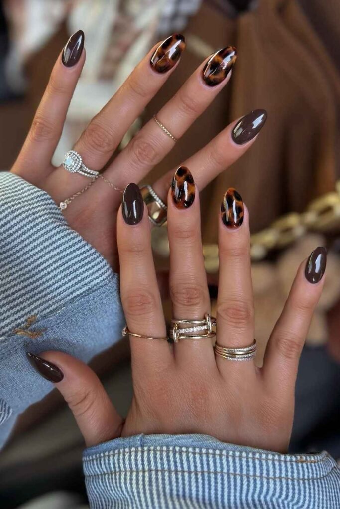 Tortoise shell almond nails