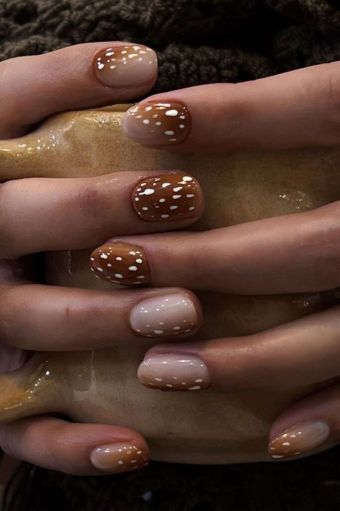 Bambi print brown nails