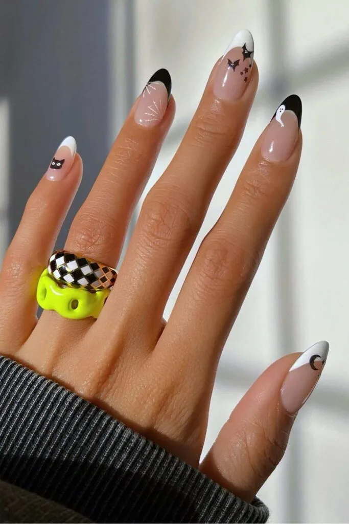 Black and white Halloween French nails