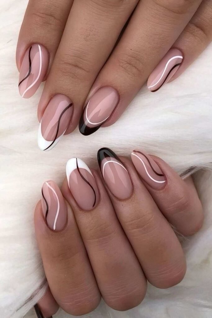 Black and white swirl nails