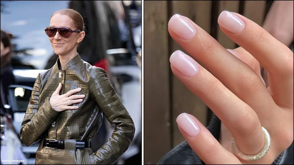 A cpllage of Celine Dion's milk manicure