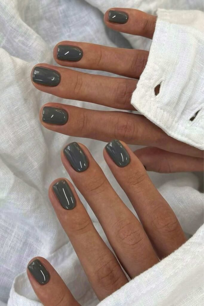 Charcoal gray short nails