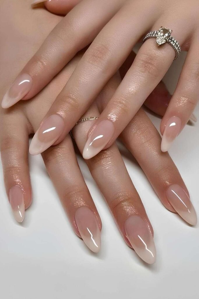 Creamy white French ombré almond nails