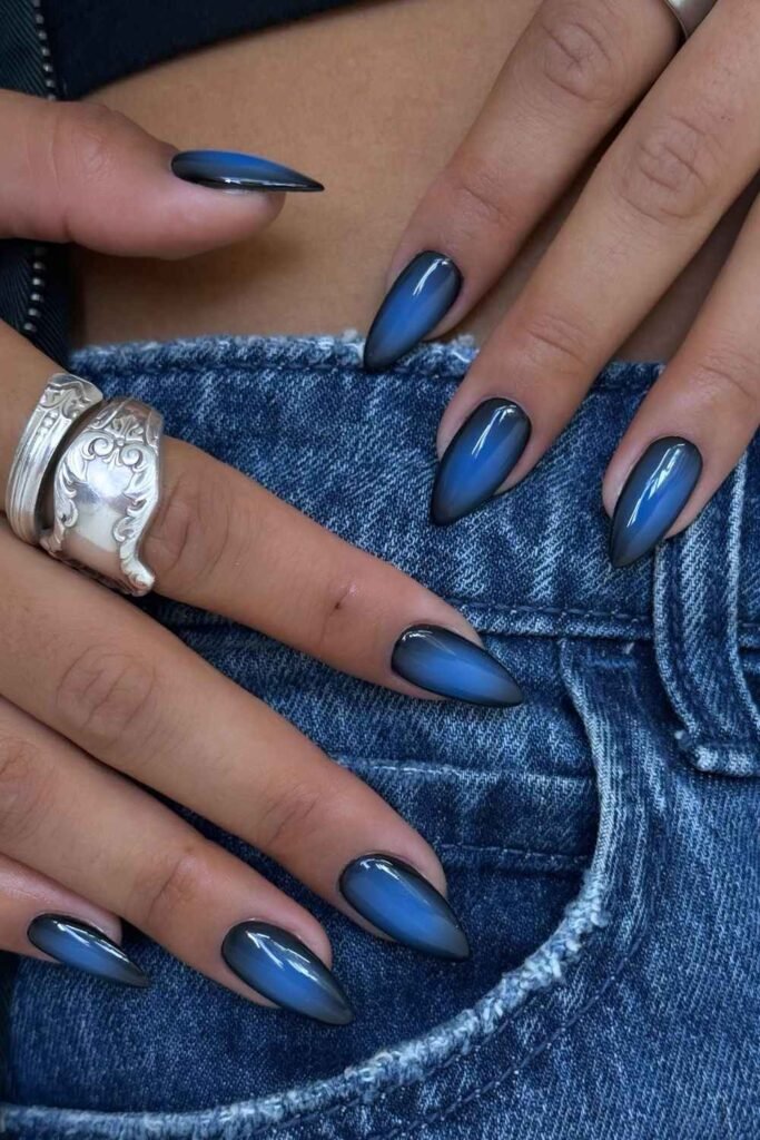 Dark blue aura nails
