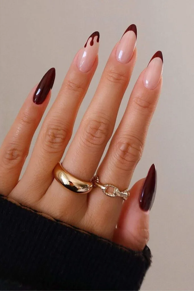 Dark red blood drip French nails