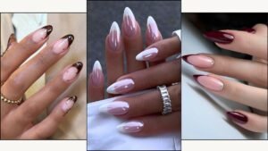 A collage of Fall French nail designs