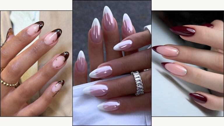 A collage of Fall French nail designs