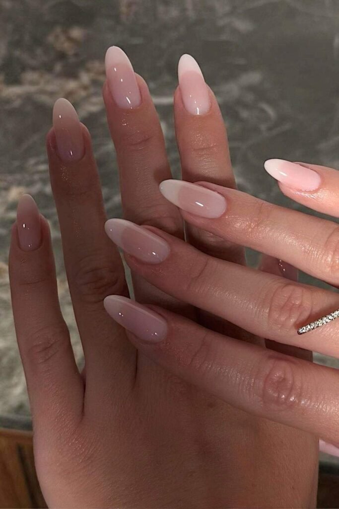 Foggy French nails with blurred white tips