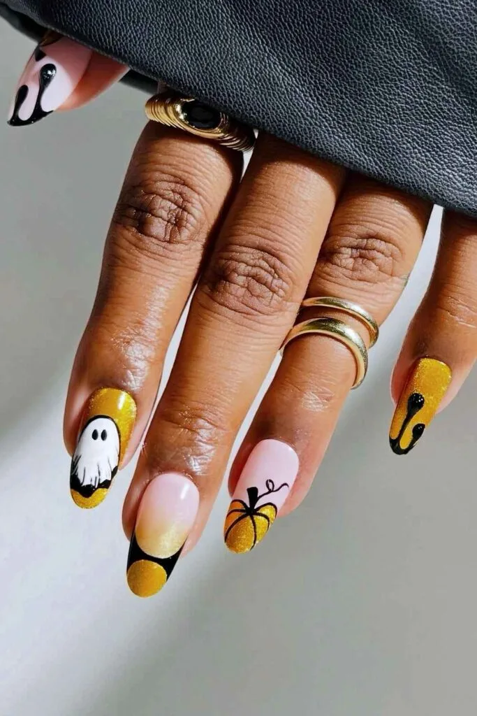 Gold cat eye Halloween nails