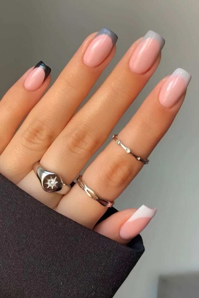 Gray gradient French nails