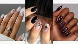 A collage of Halloween nail designs