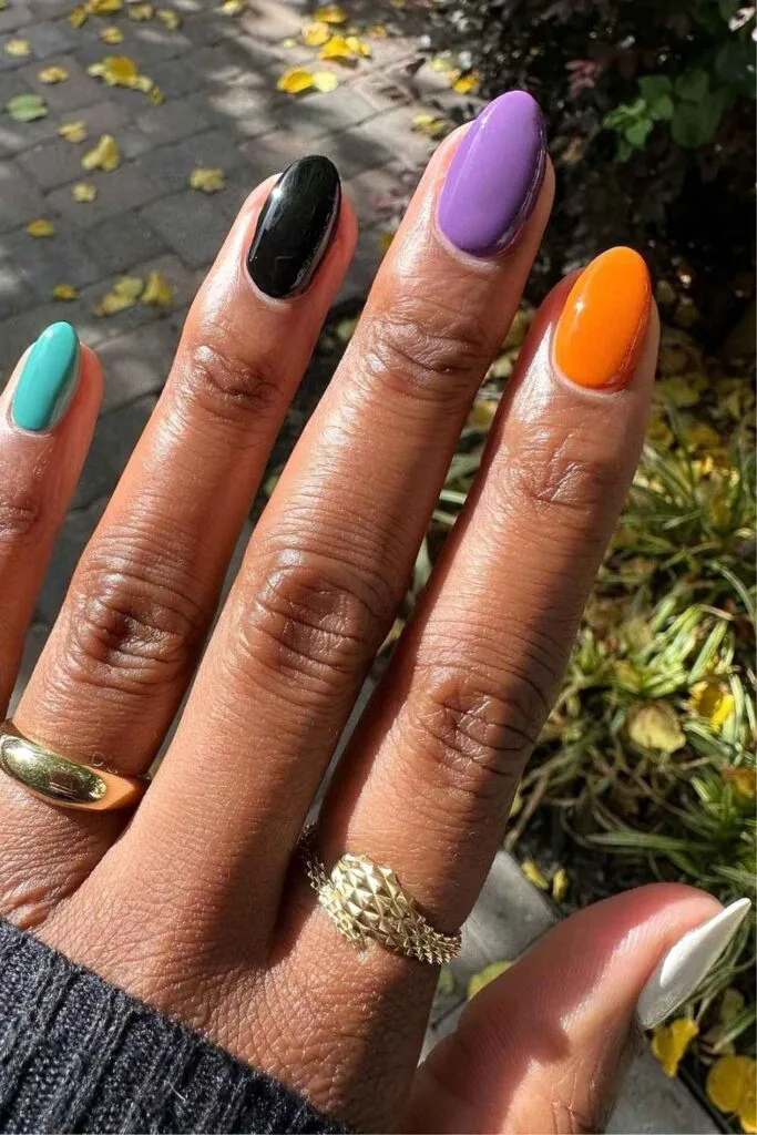 Halloween skittle nails in mixed colors