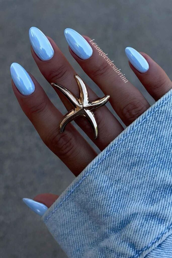 Light blue chrome nails