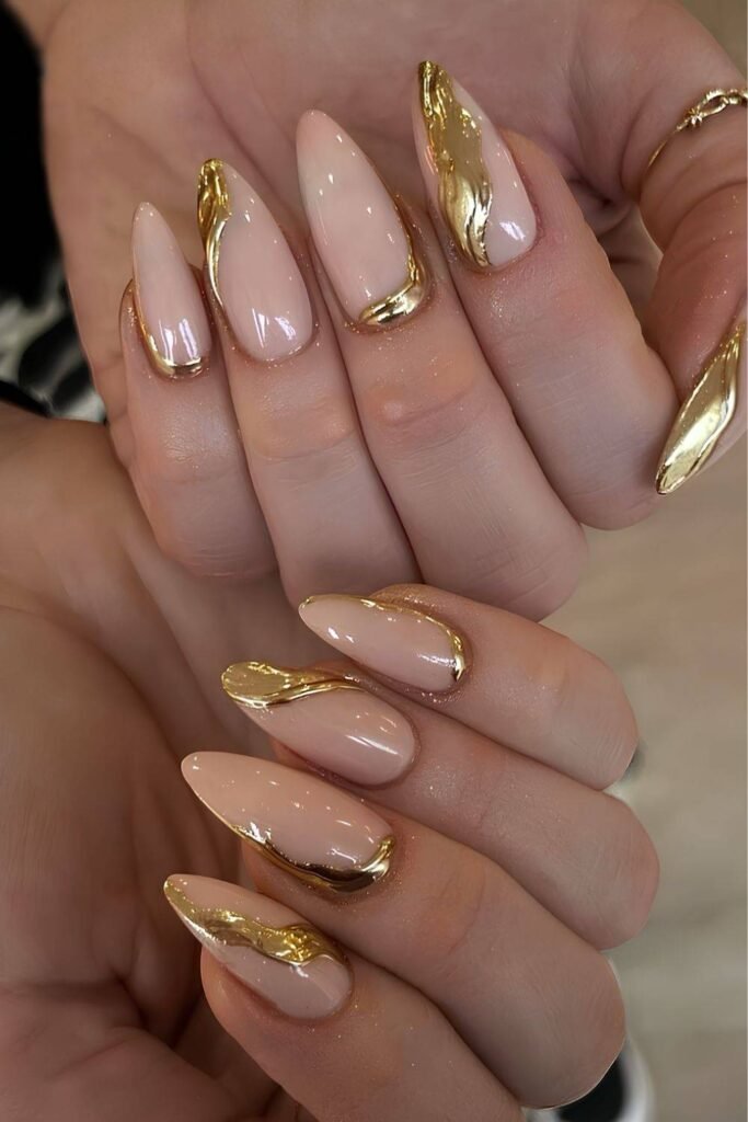 Metallic gold nail art