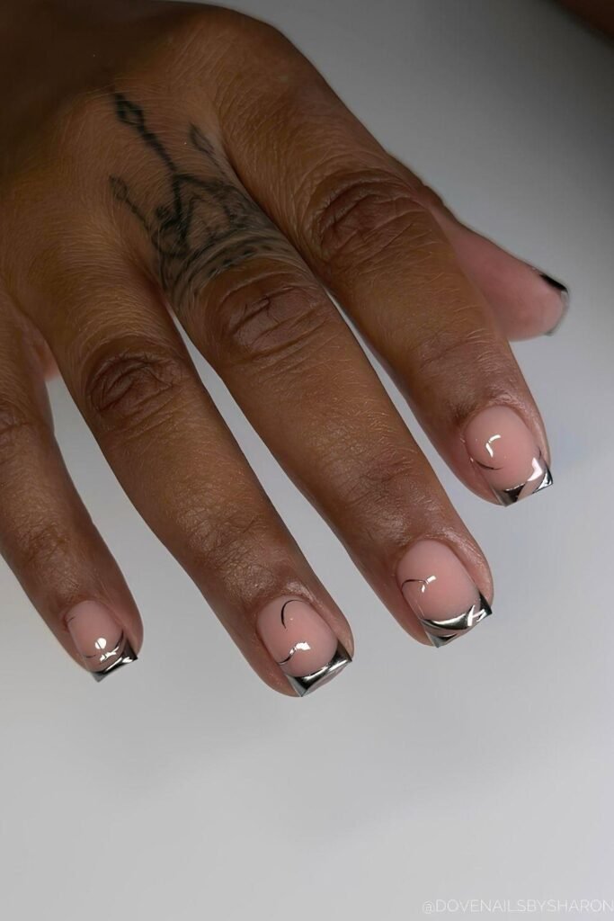 Metallic silver abtract French nails
