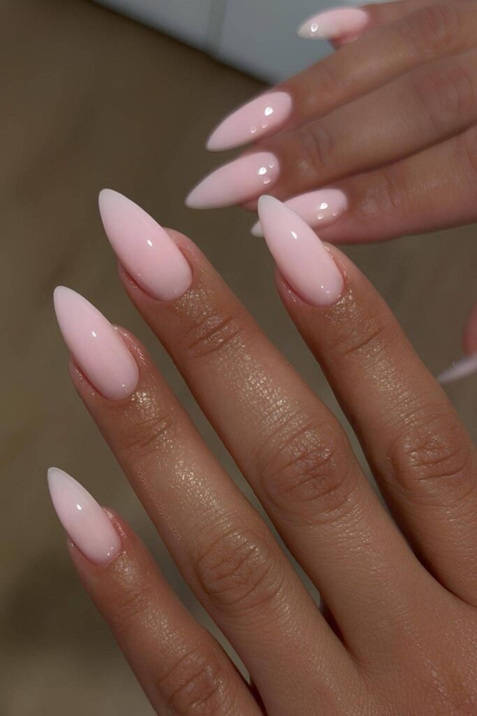 Milky pink almond nails