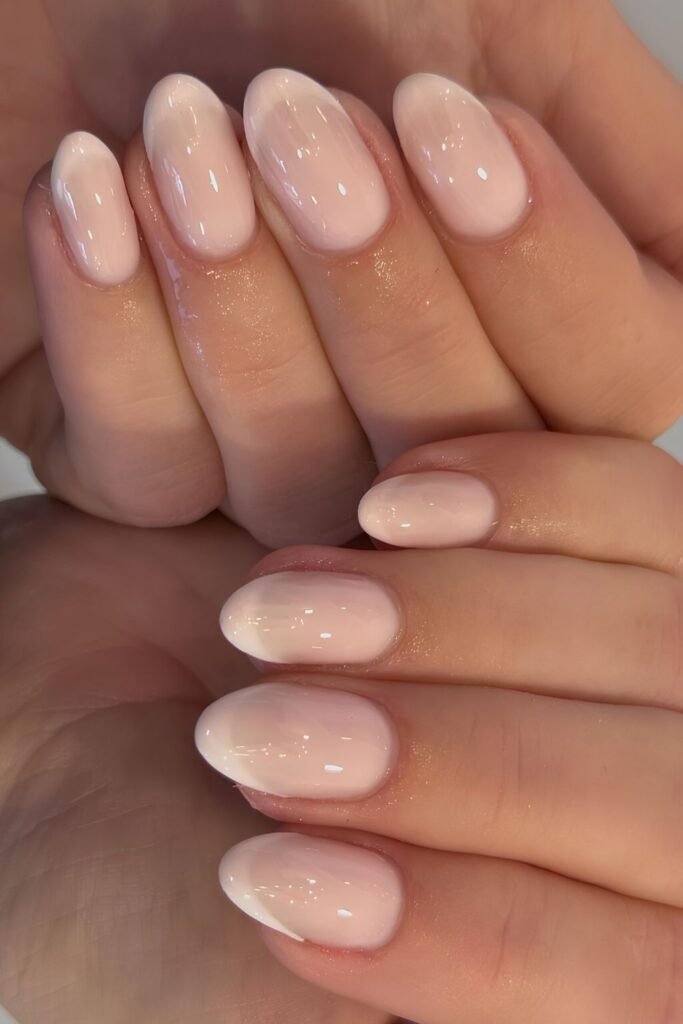Milky white French nails with soft blended tips