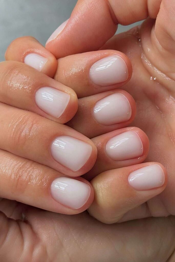 Milky white short nails