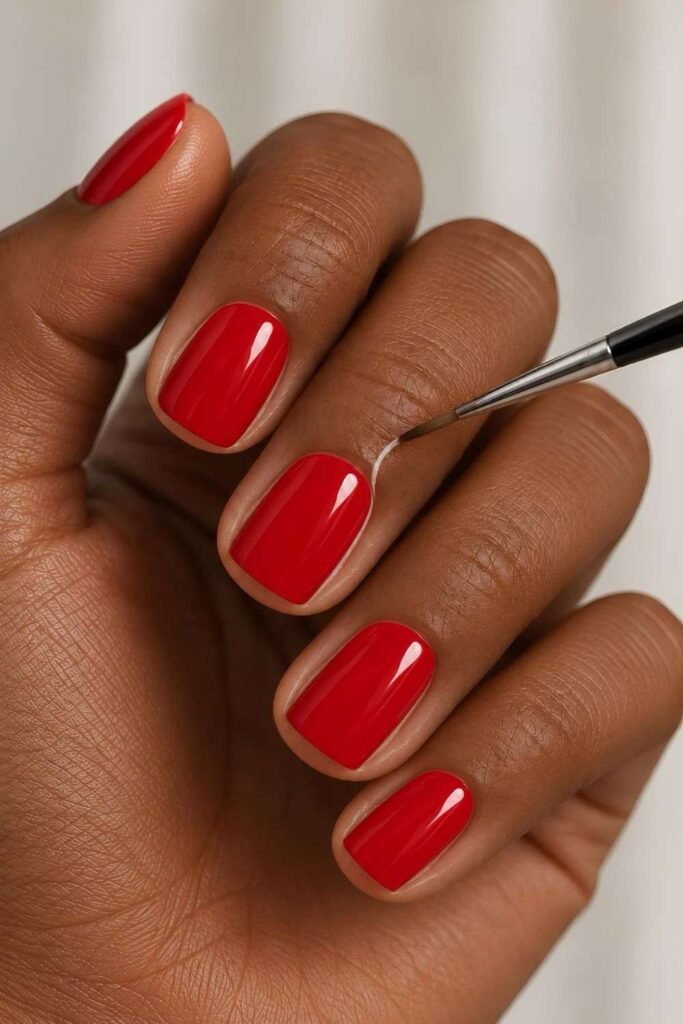 Nail polish cleanup with a fine brush