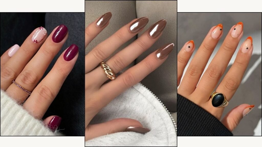 A collage of October nail designs