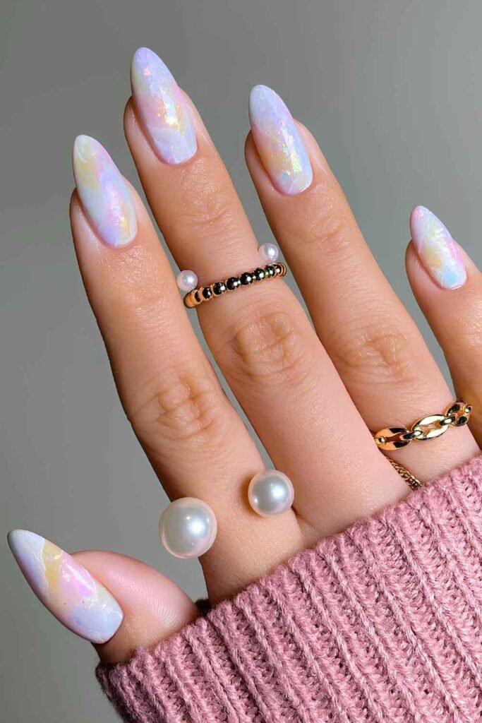 Opal-inspired iridescent nails