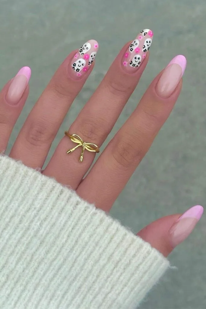 Pink French nails with ghost details