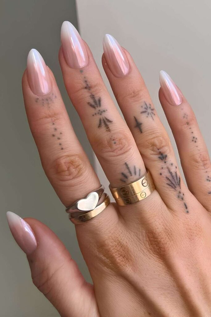 Pink and white ombré almond nails