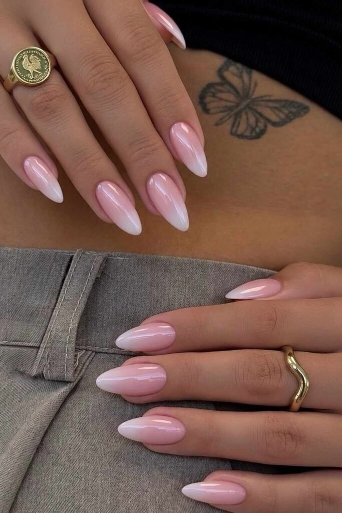 Pink to white ombre nails