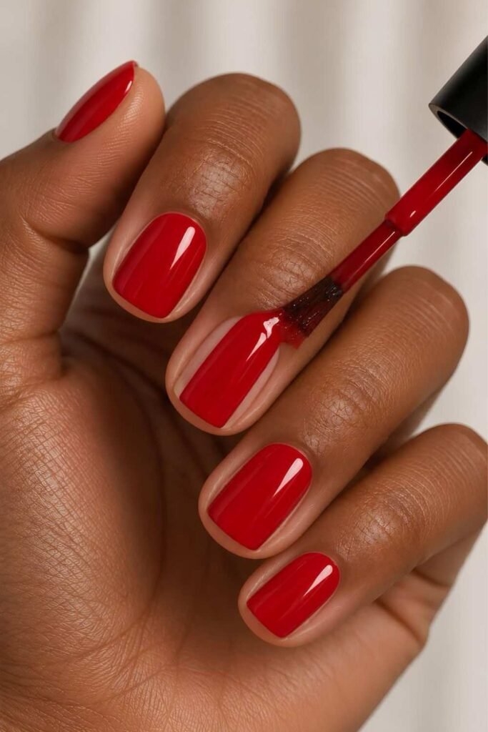 Red Italian manicure application