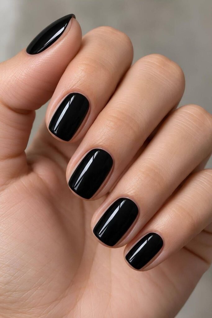 Short black Italian manicure