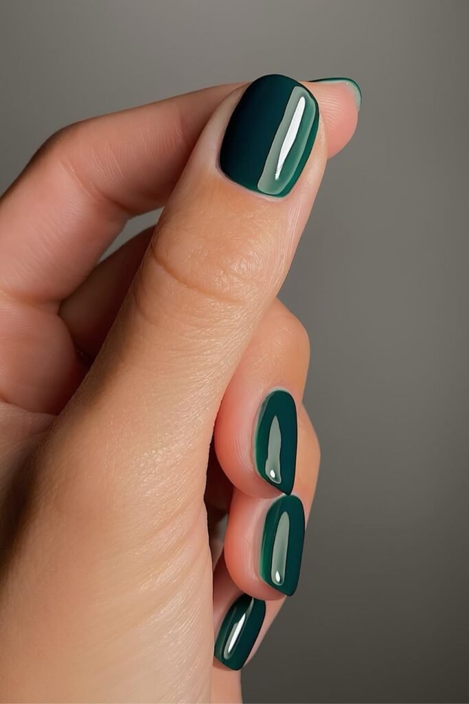 Short dark green Italian manicure