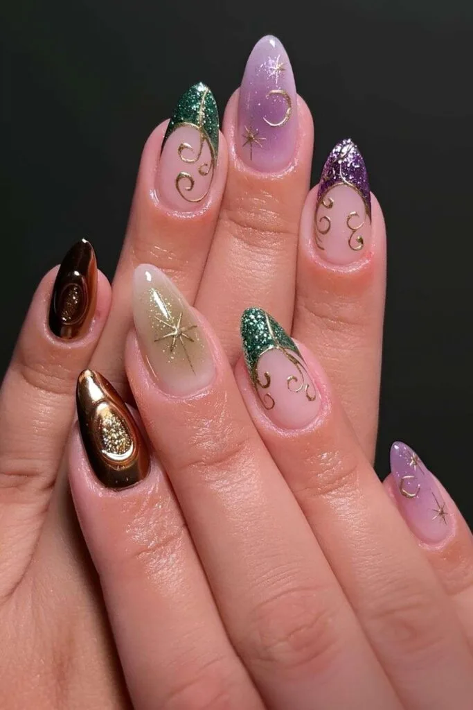 Witchy mismatched Halloween nails